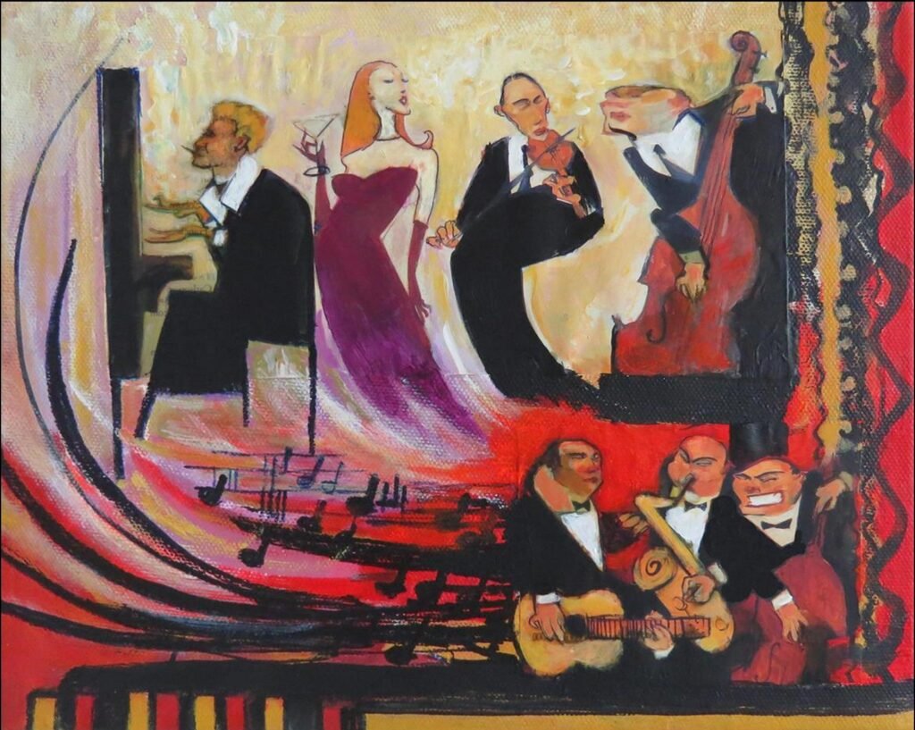 Downbeat-2-collage-and-acrylic-7-inches-W-5-inches-H.jpg